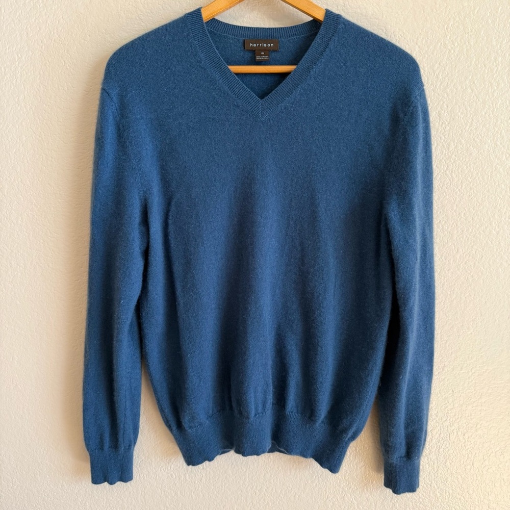 Men's Blue Cashmere Sweater V Neck Size M
